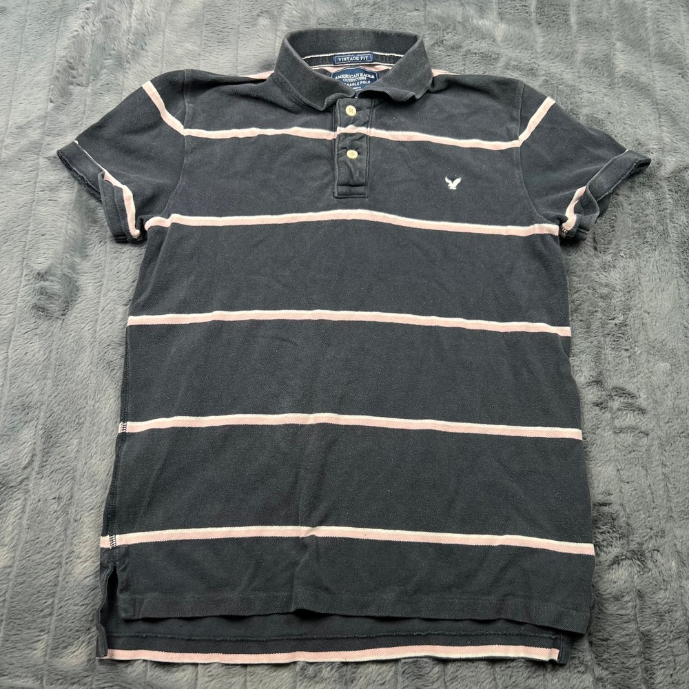 American Eagle Outfitters The Eagle Polo Vintage Fit Striped Blue Pink Mens M
